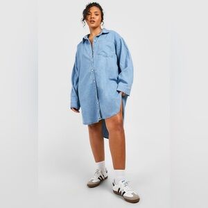 Boohoo PLUS Light Blue Denim Shirt Dress